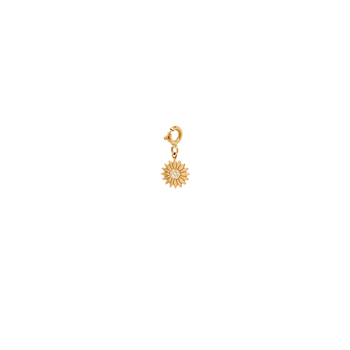 14k midi bitty diamond flower charm pendant on spring ring