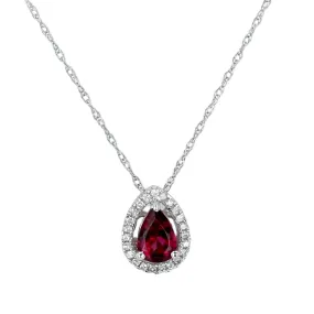 14K White gold drop tear halo garnet and diamonds Necklace- 14980