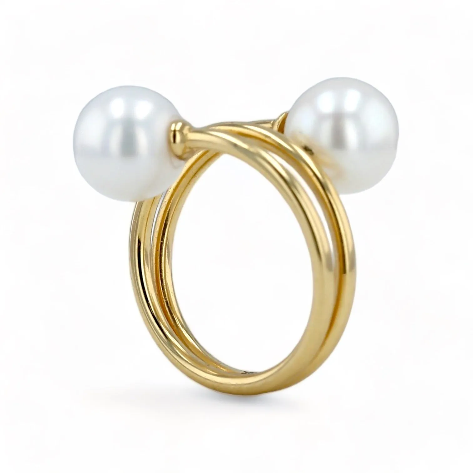 14K Yellow gold two pearls ring-210410