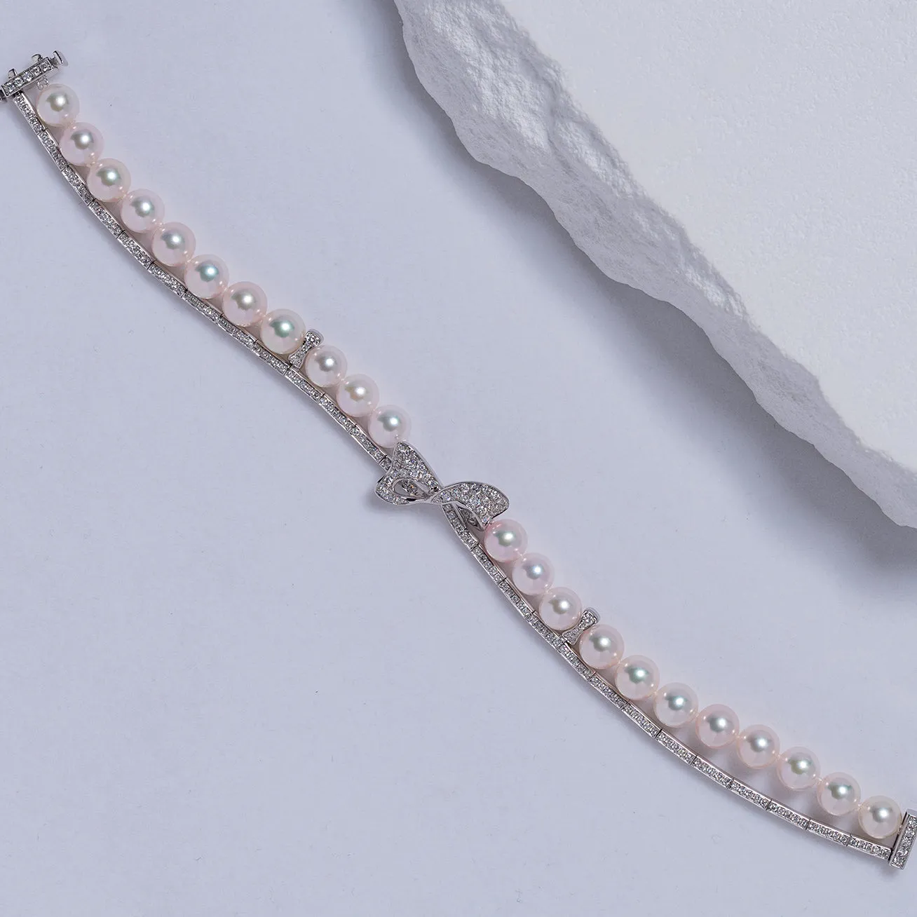 18K Solid Gold Diamond Akoya Pearl Bracelet KB00026