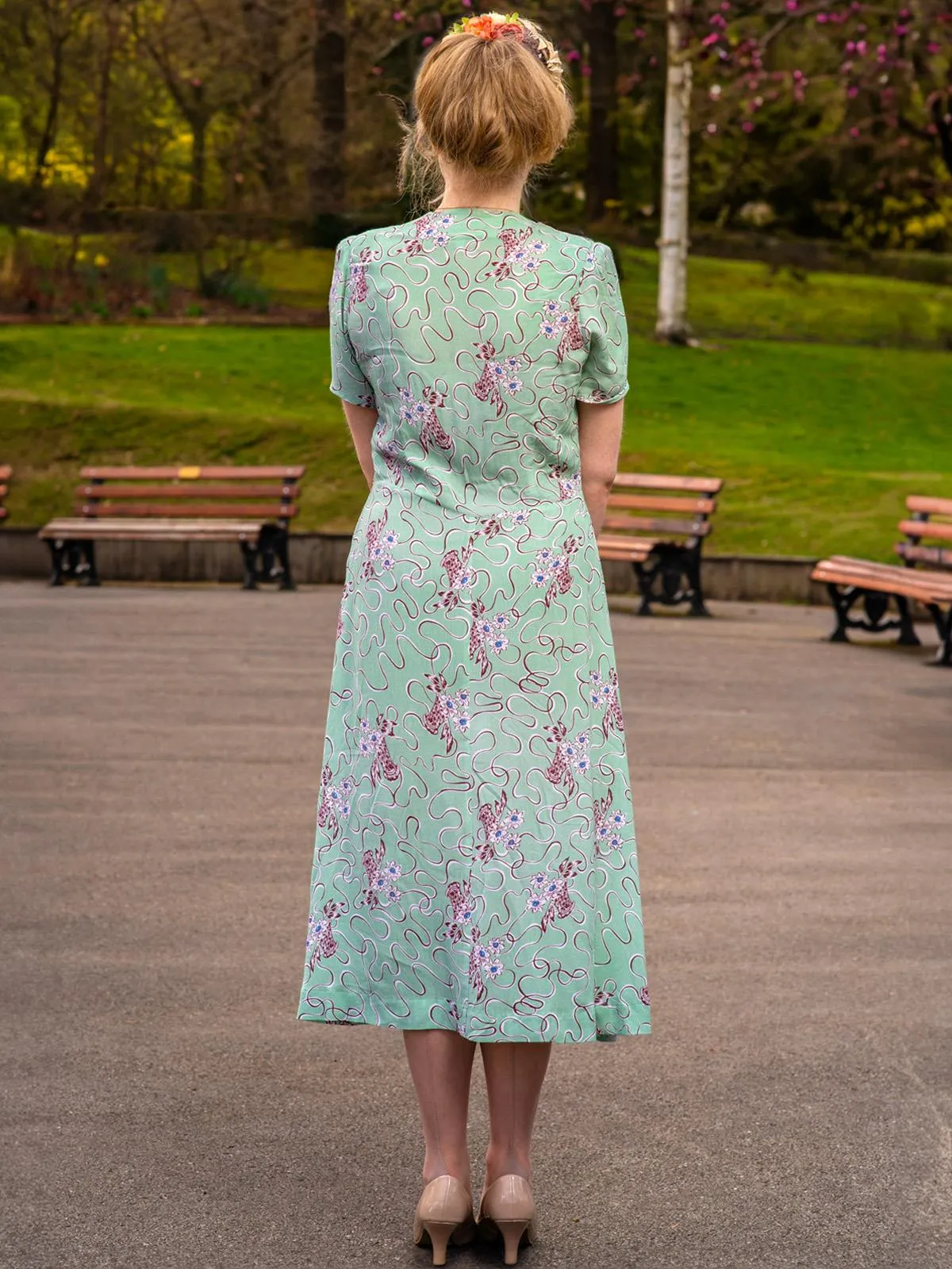 1940s Vintage Summer Harvest Dress in Mint Green