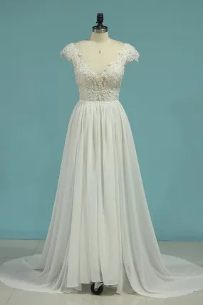 2024 Beach Wedding Dresses A-Line V-Neck Chiffon Full PNCEBN81