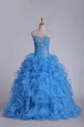 2024 Organza Sweetheart Quinceanera Dresses With Beads And Ruffles Ball PGENYT1Q