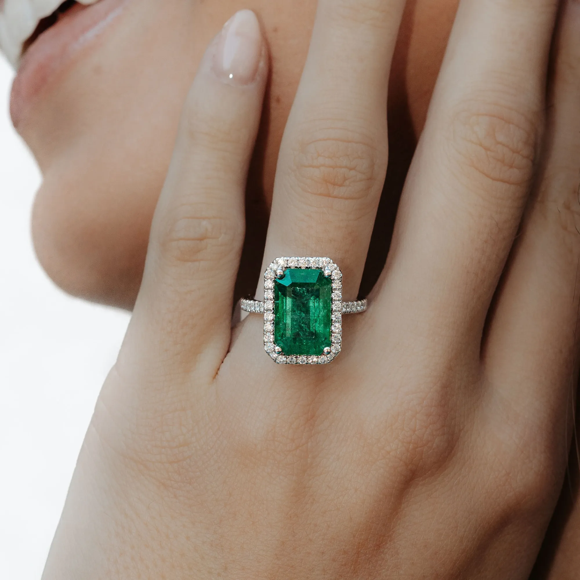 6.10CT Emerald Cut Emerald & Diamond Ring