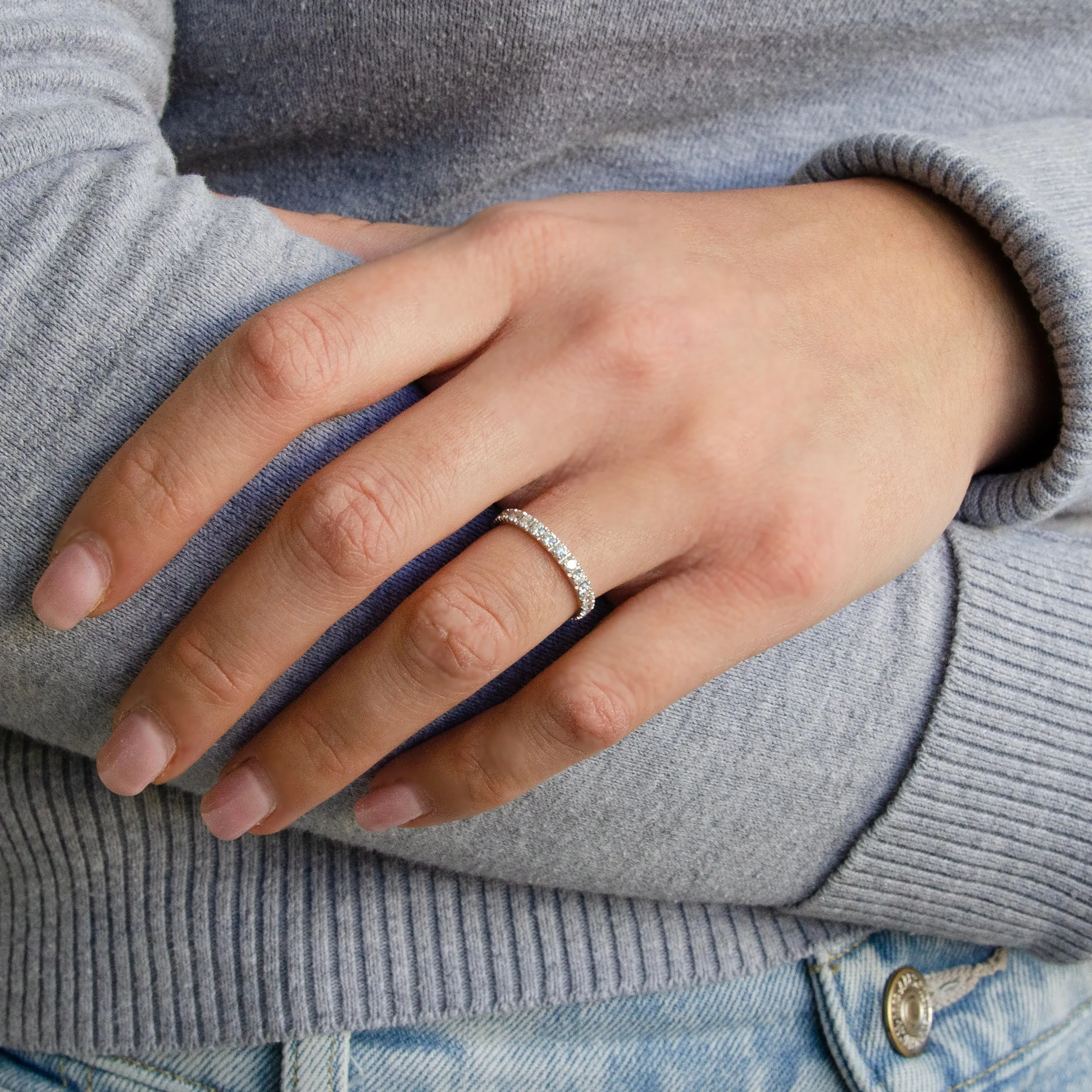 A & Furst - France - Eternity Band Ring with White Diamonds, 18k White Gold