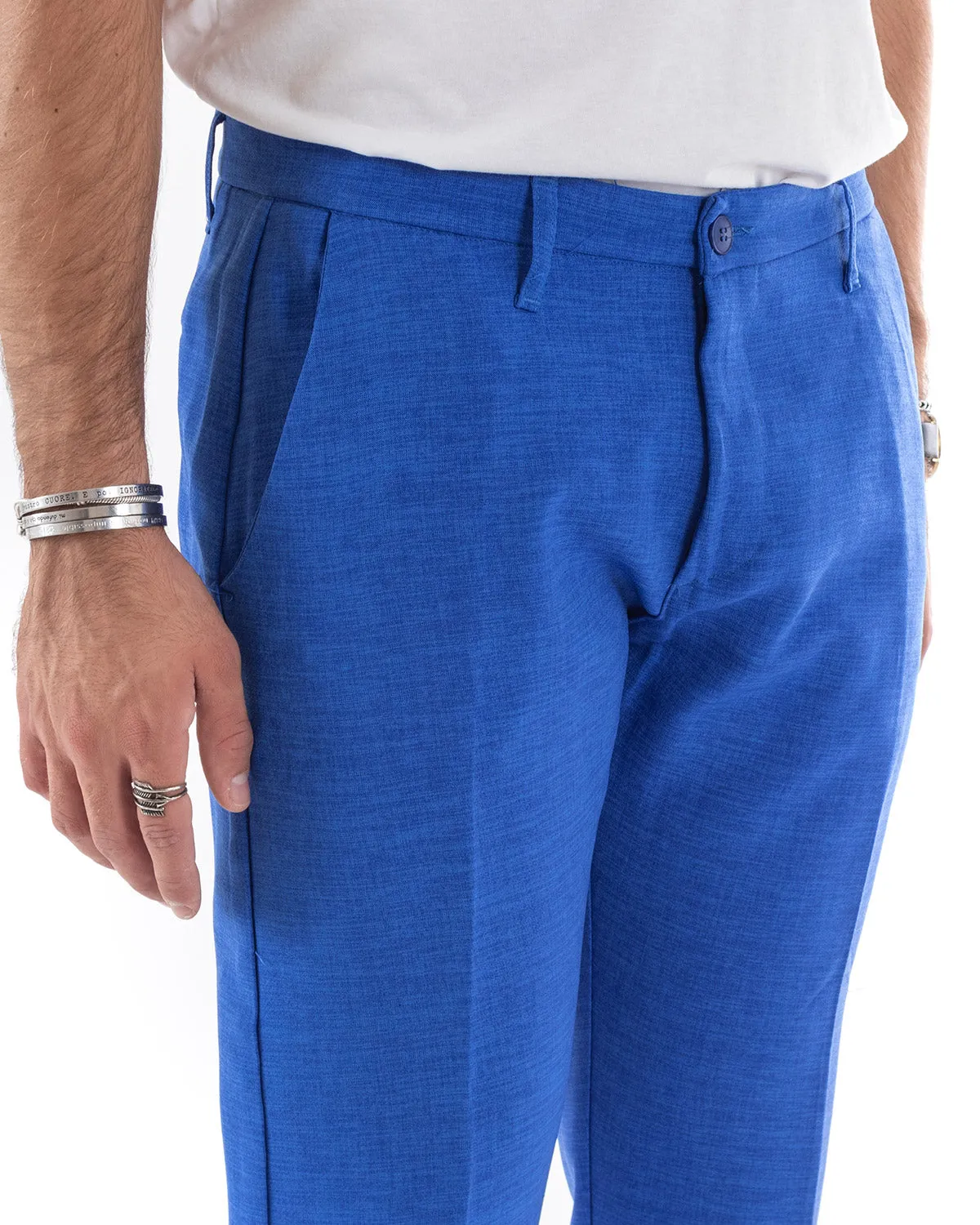 Abito Uomo Doppiopetto Vestito Viscosa Completo Giacca Pantaloni Blu Royal Melangiato Elegante Cerimonia GIOSAL-OU2203A