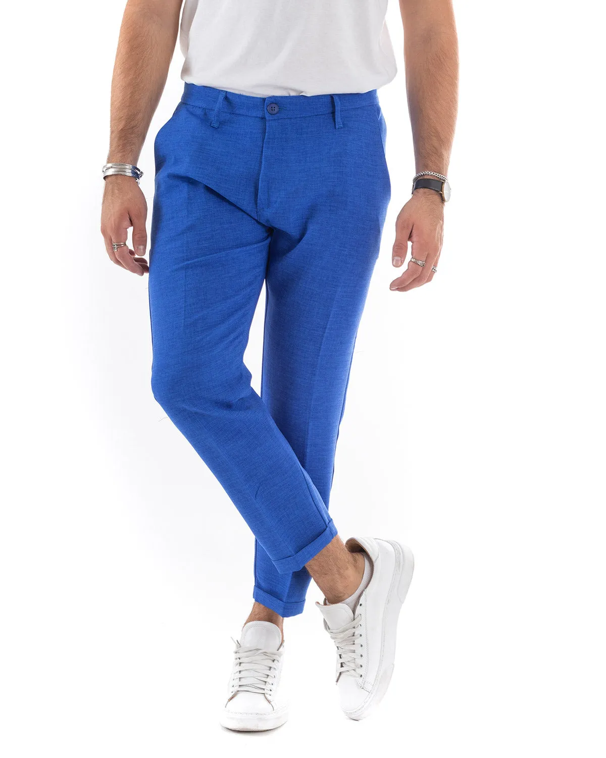 Abito Uomo Doppiopetto Vestito Viscosa Completo Giacca Pantaloni Blu Royal Melangiato Elegante Cerimonia GIOSAL-OU2203A