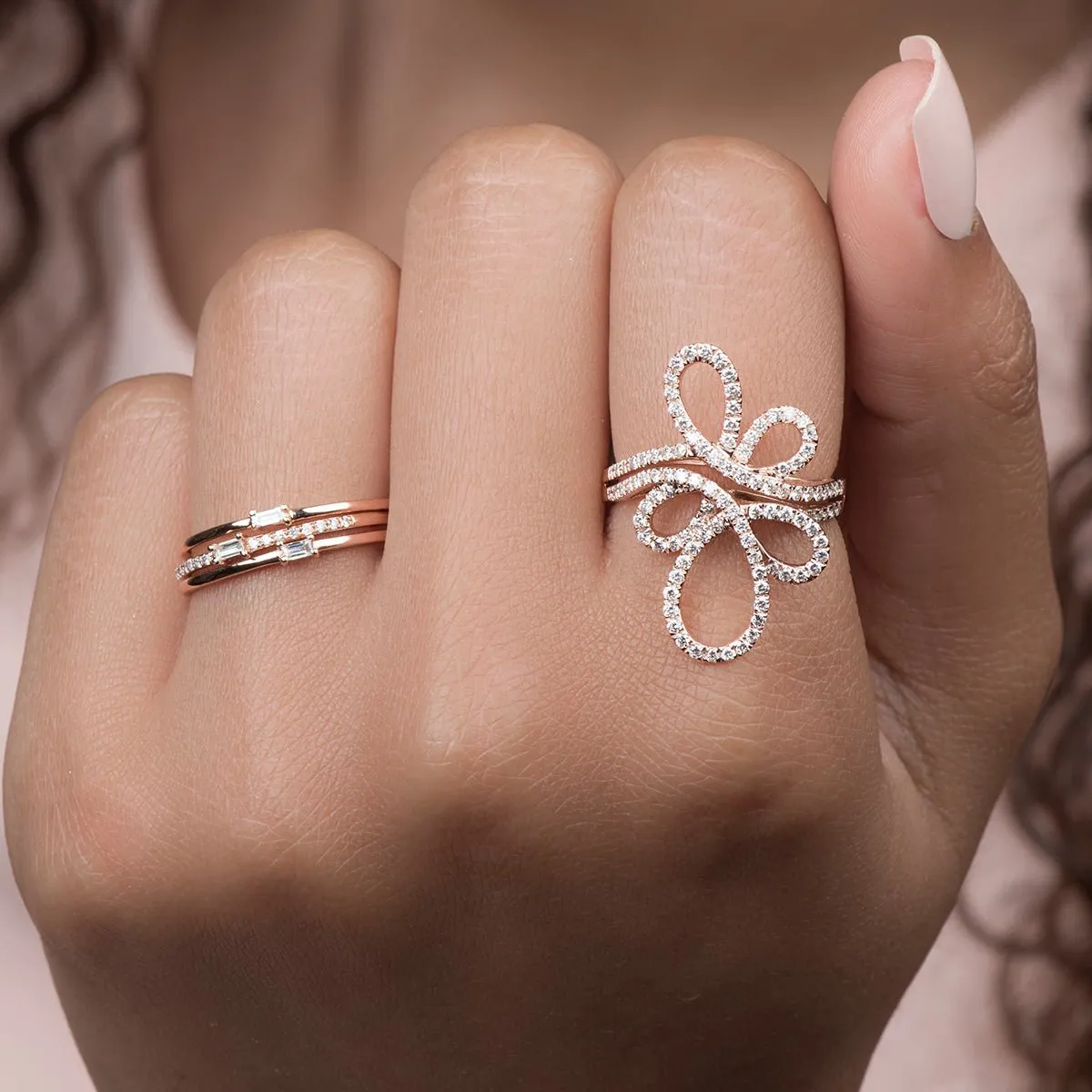 Abstract Diamond Flower Cocktail Ring