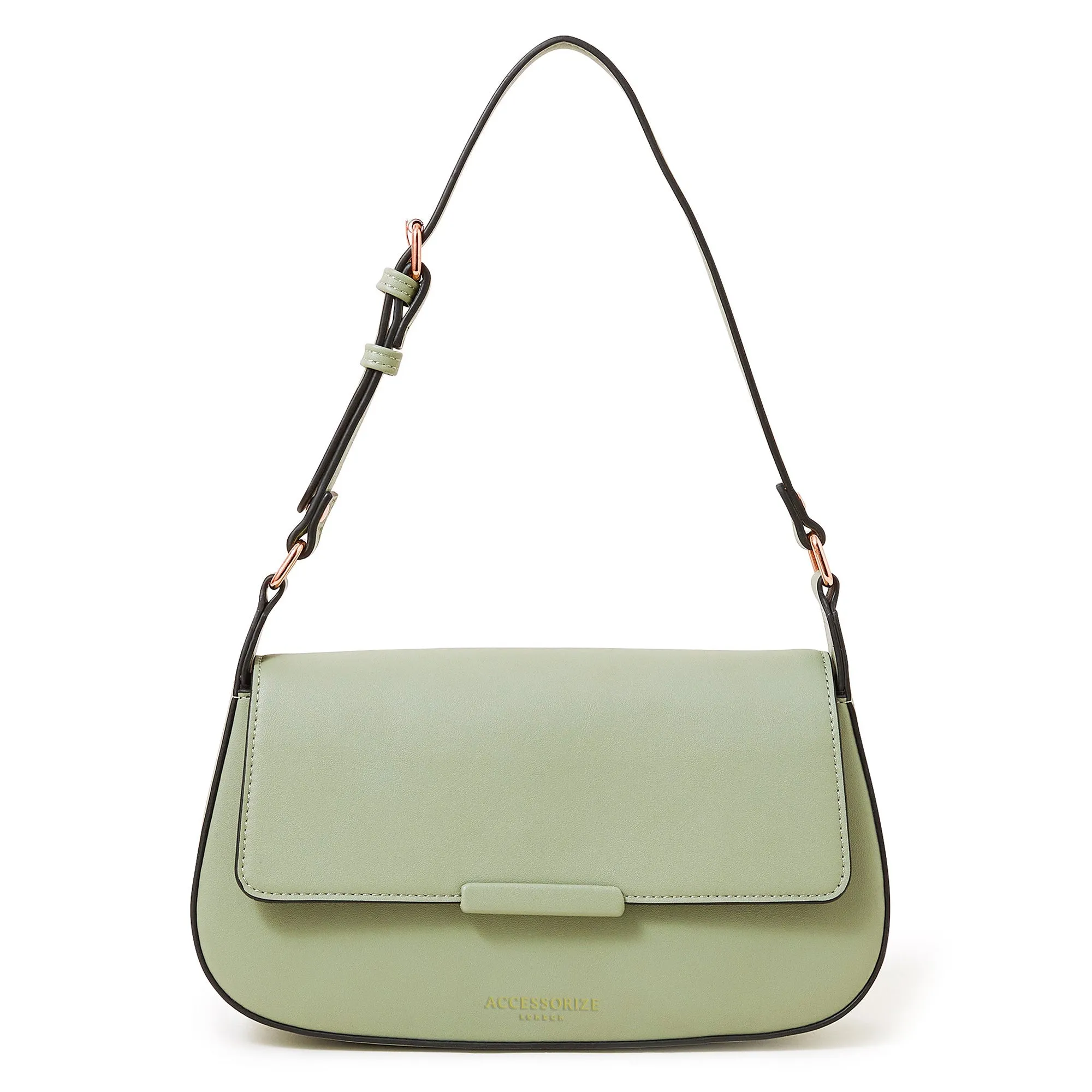 Accessorize London Women's Faux Leather Green Buckle Strap Bar Shoulder Bag