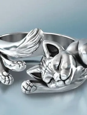 Adjustable Classic Cat Alloy Ring for Men and Women