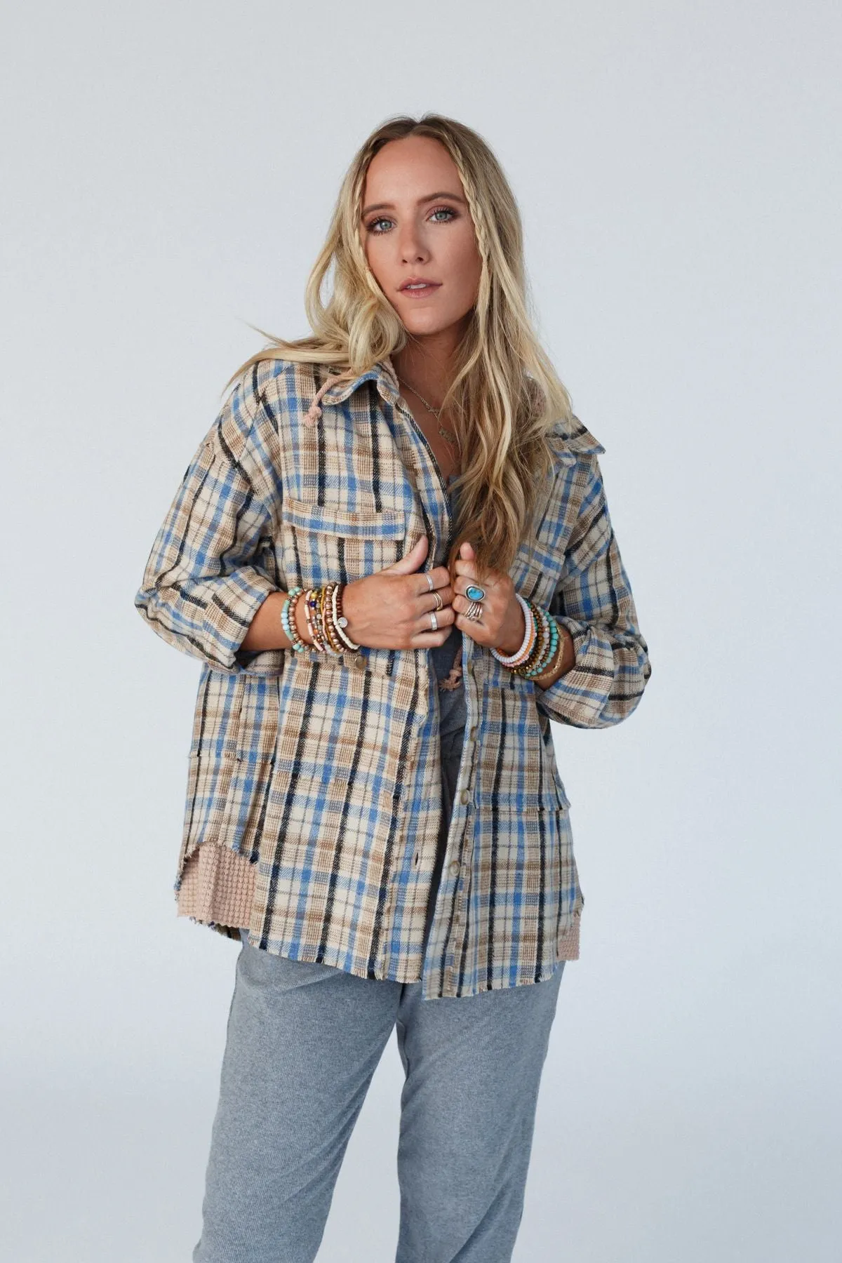 All In With You Plaid Jacket - Taupe Multi