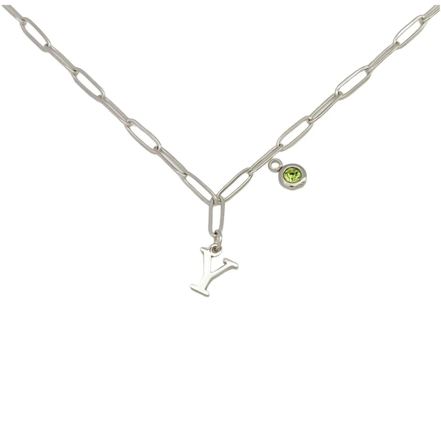 Alphabet Birthstone Paperclip Necklace Silver (V-Z)