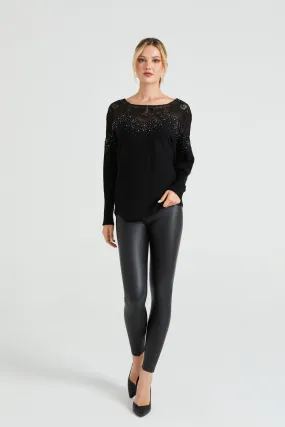 Angeleye Black Batwing Knitted Jumper With Sequin