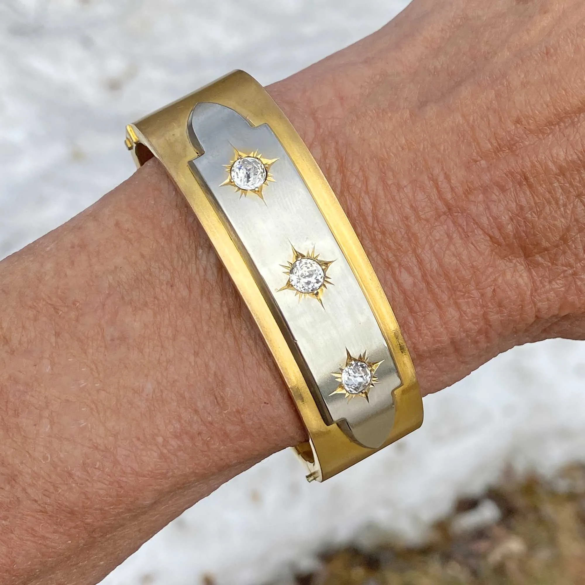 Antique Victorian Star Rock Crystal Bangle Bracelet