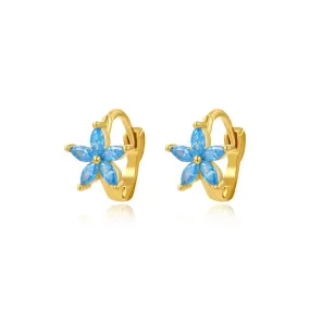 AQUAMARINE LIGHT BLUE FLOWER SMALL HOOP EARRING