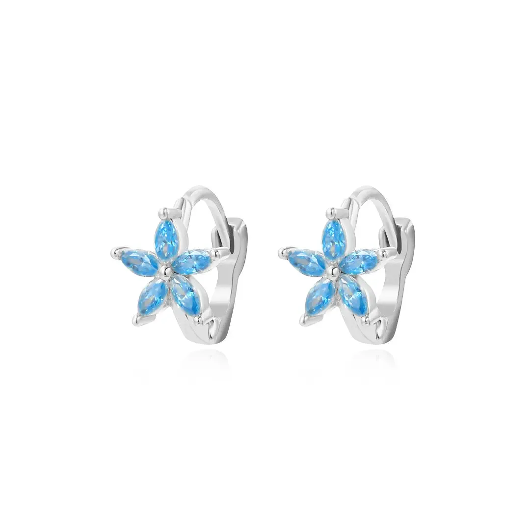 AQUAMARINE LIGHT BLUE FLOWER SMALL HOOP EARRING