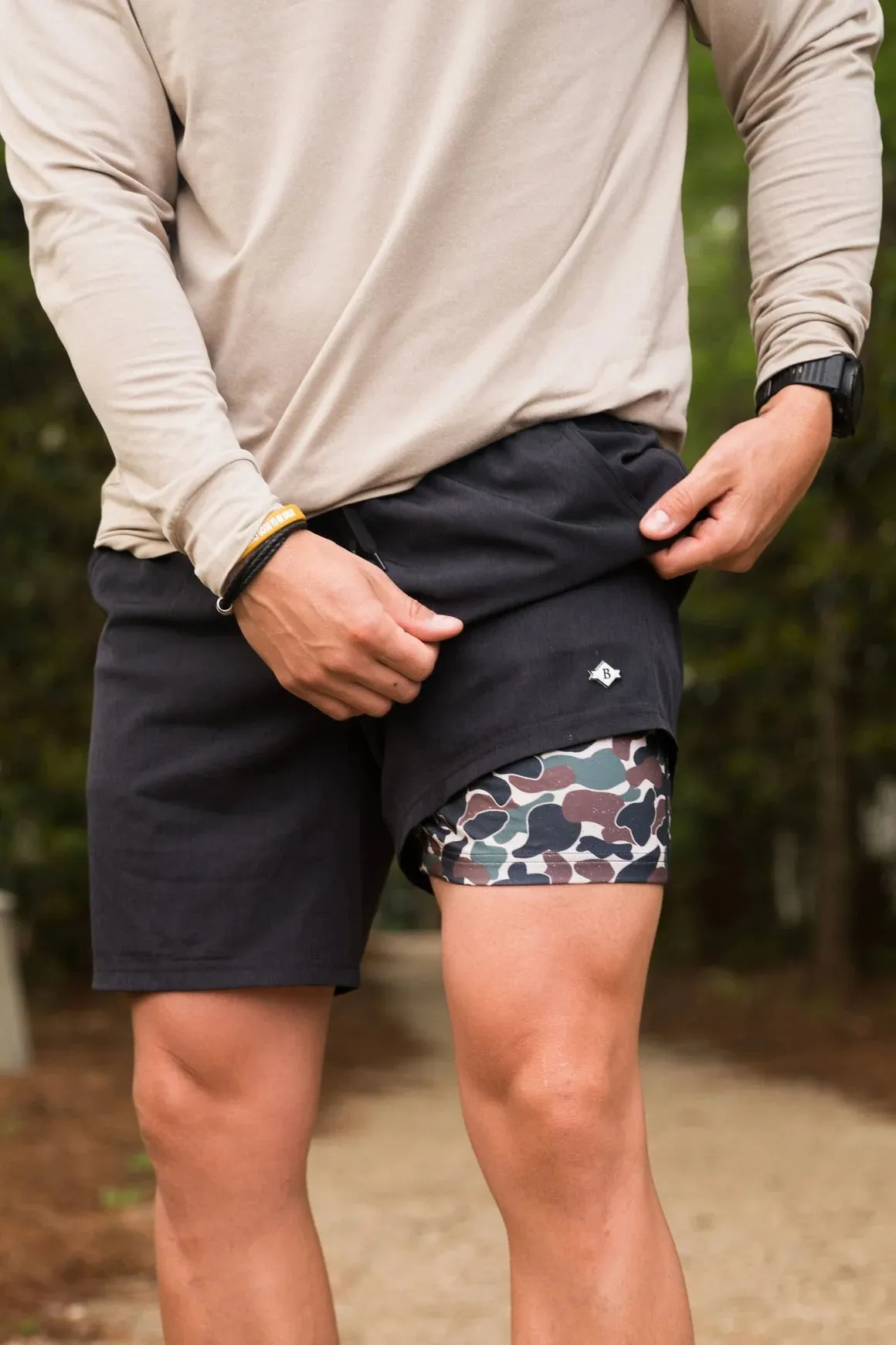 Athletic Short - Heather Black with Throwback Camo Liner