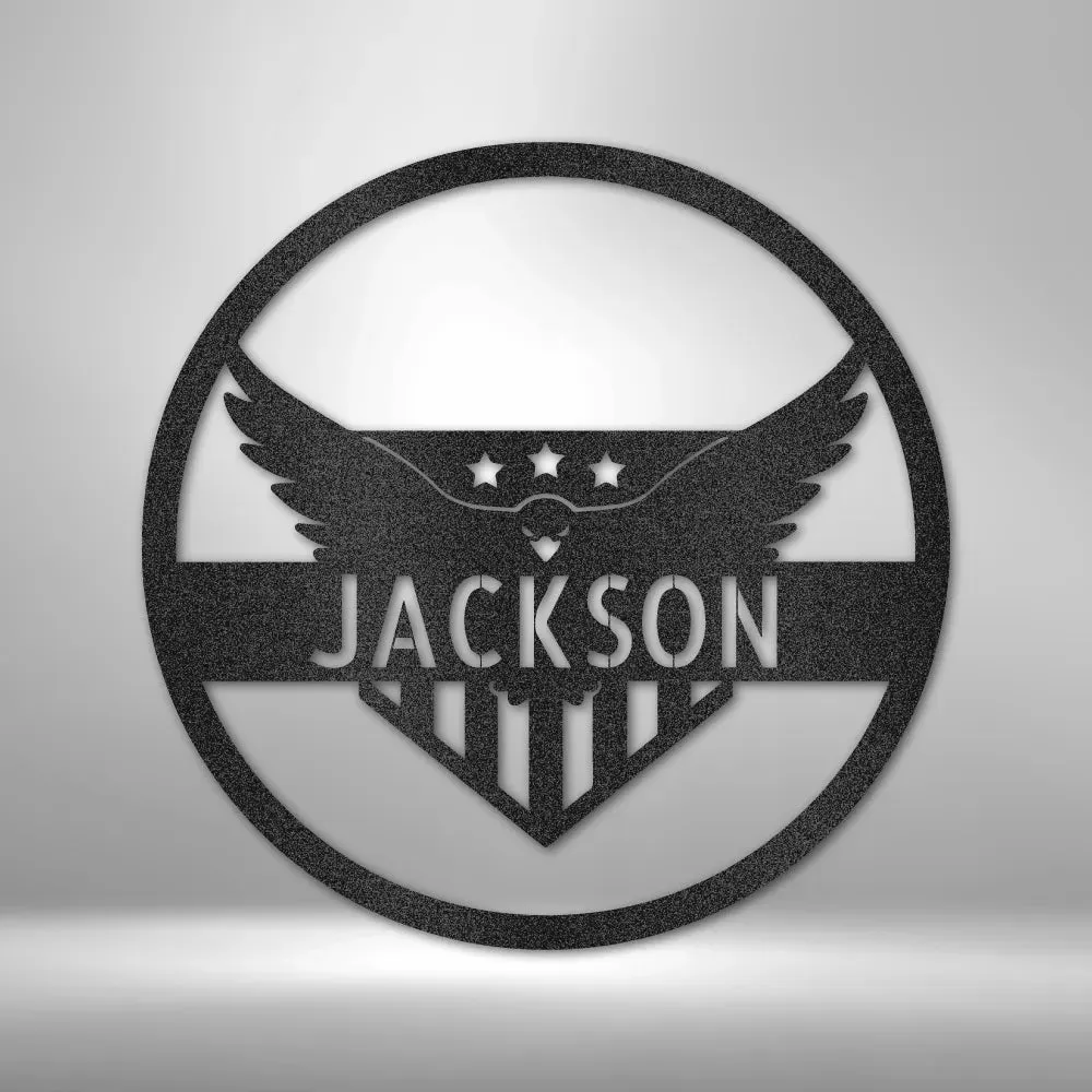 Attacking Eagle Monogram - Custom Steel Sign