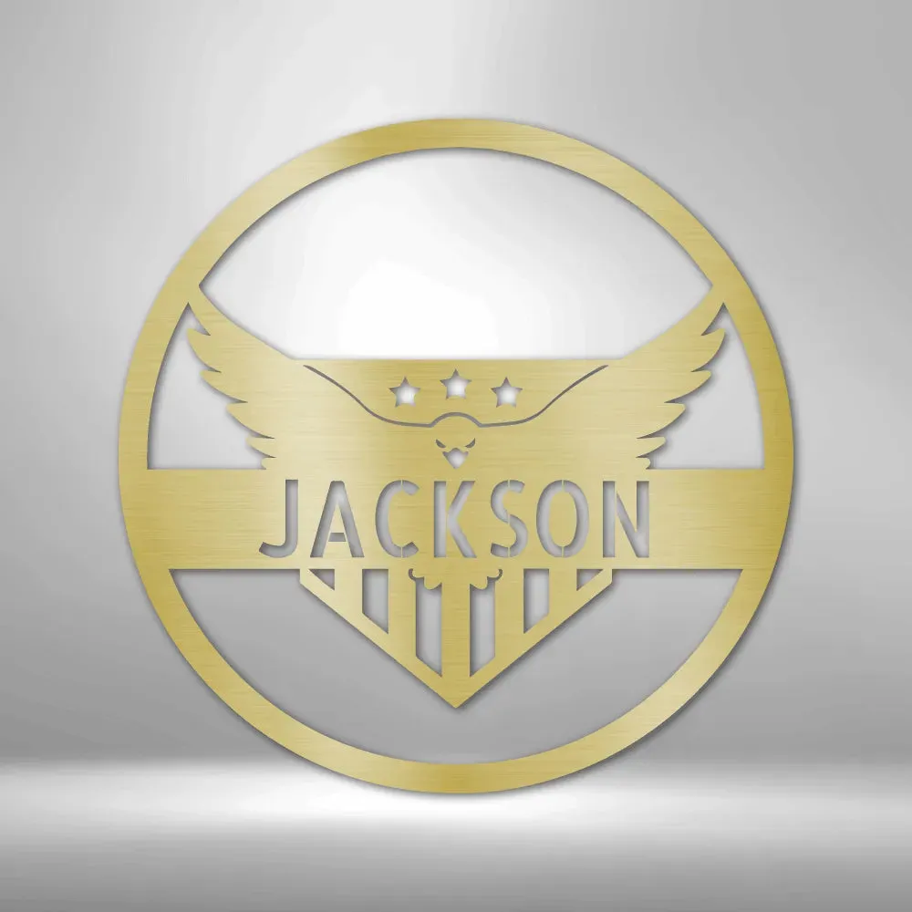 Attacking Eagle Monogram - Custom Steel Sign