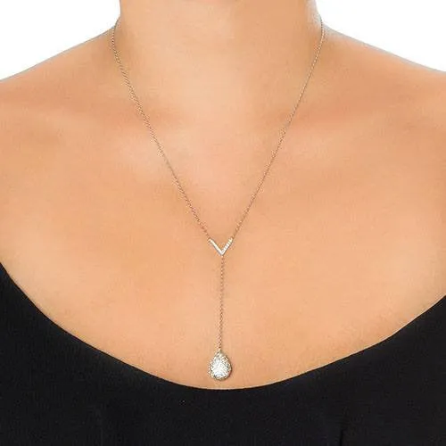 Ava Sterling Silver Teardrop Y-Necklace with Round Cut Crystals