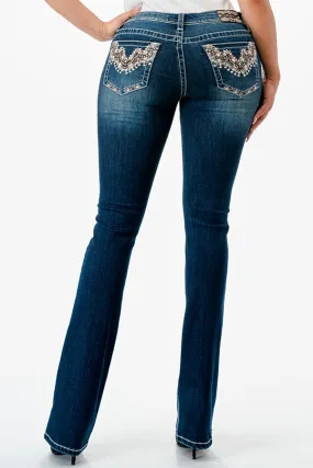 Aztec Embellishment Mid Rise Bootcut Jeans