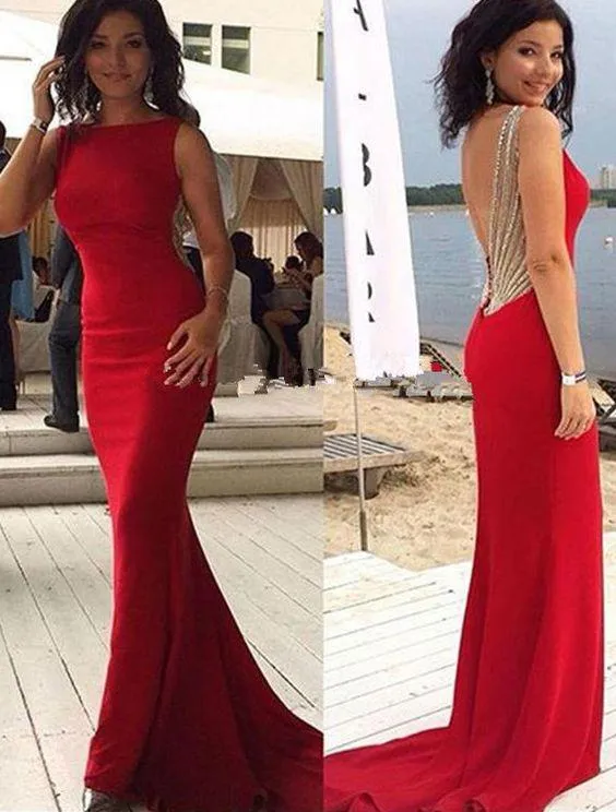 backless mermaid formal red mermaid long evening dresses, PD65618