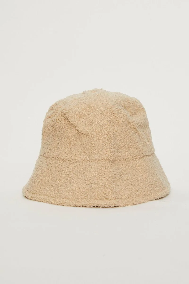 Beige Fuzzy Bucket Hat