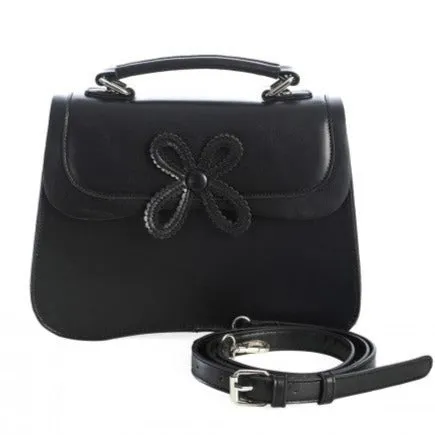 Black Handbag with Flower Applique Detail Handbag