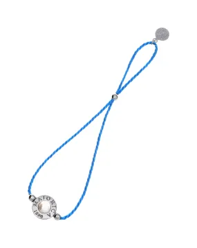 Blue Braided Steel Bracelet for Women with 6mm Half Ball White Pearl, Adjustable 8.6 Length, Lipari Collection