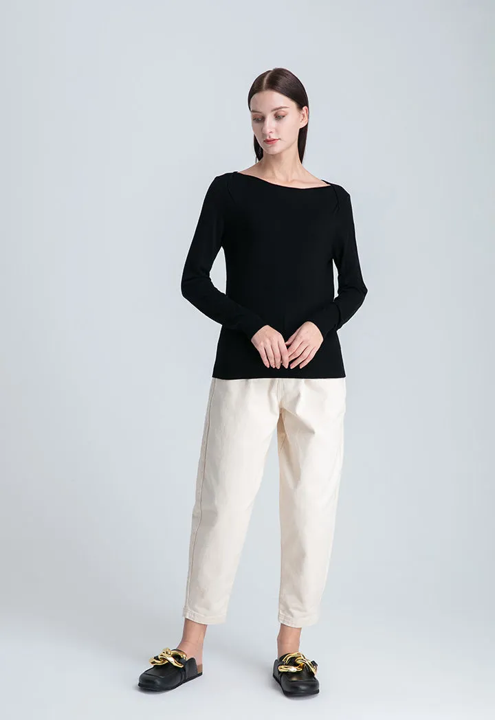 Boat Neck Solid Basic Knitwear