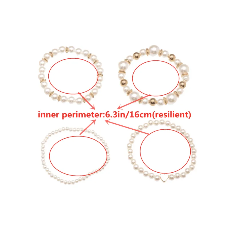 Boho Chic Multilayer Bracelet Set with Faux Pearls and Beads - 4 Piece White Hand Jewelry Collection