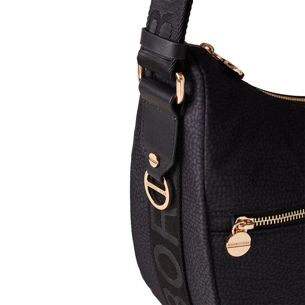 Borsa a Tracolla BORBONESE Luna Bag Middle in Tessuto OP Dark Black