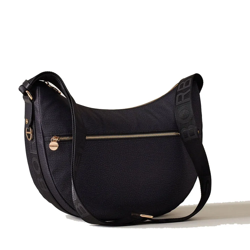 Borsa a Tracolla BORBONESE Luna Bag Middle in Tessuto OP Dark Black