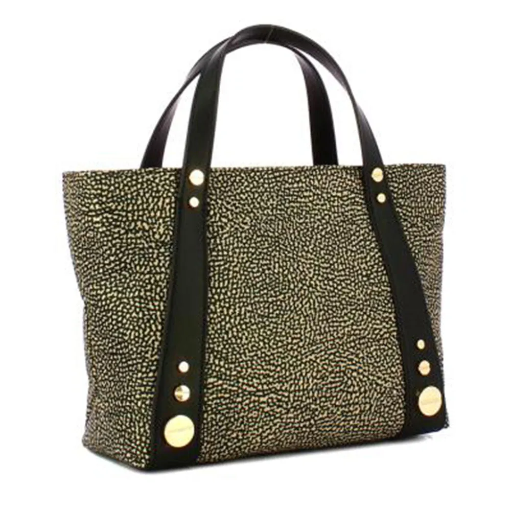 Borsa Donna a Mano BORBONESE linea Road Small in Nylon OP Naturale e Pelle Nera