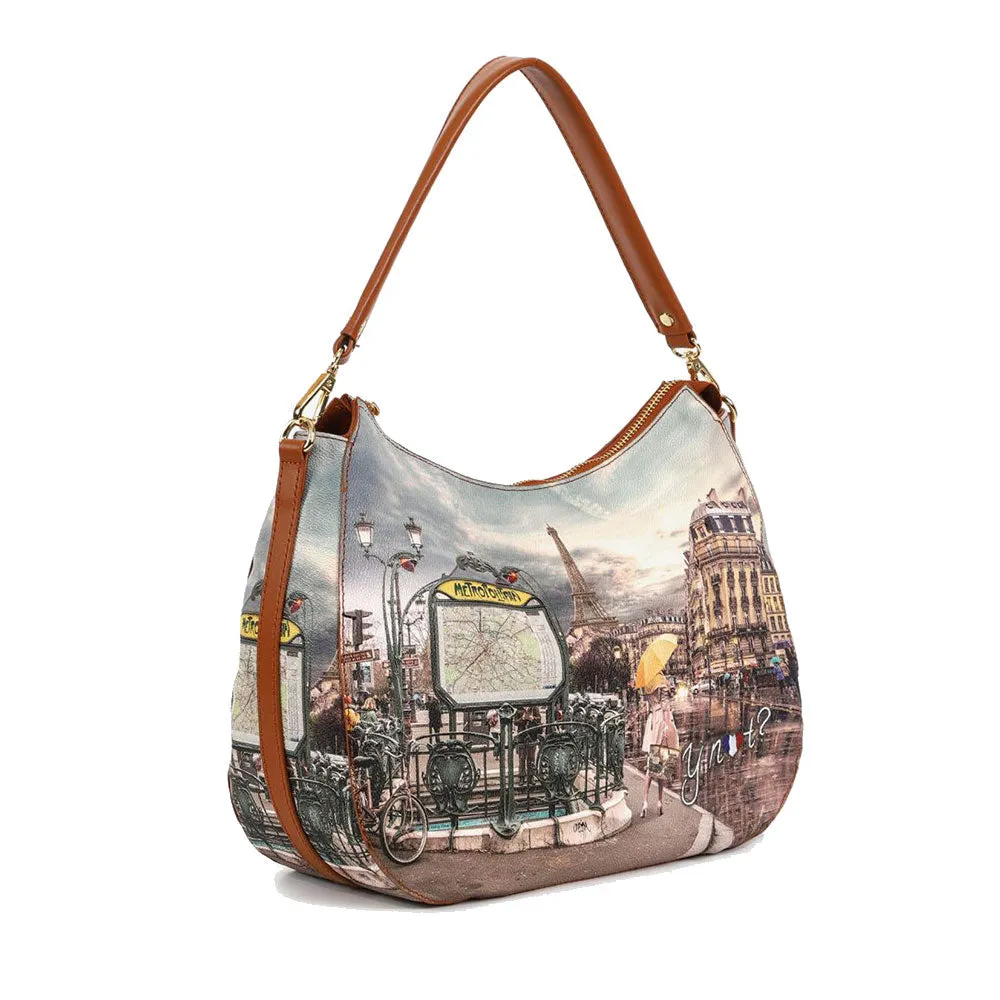 Borsa Donna Hobo Bag Y NOT YES-629 stampa Metrò Paris