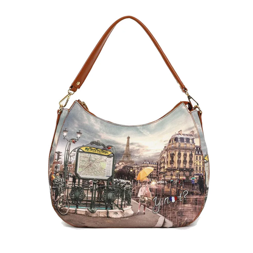 Borsa Donna Hobo Bag Y NOT YES-629 stampa Metrò Paris