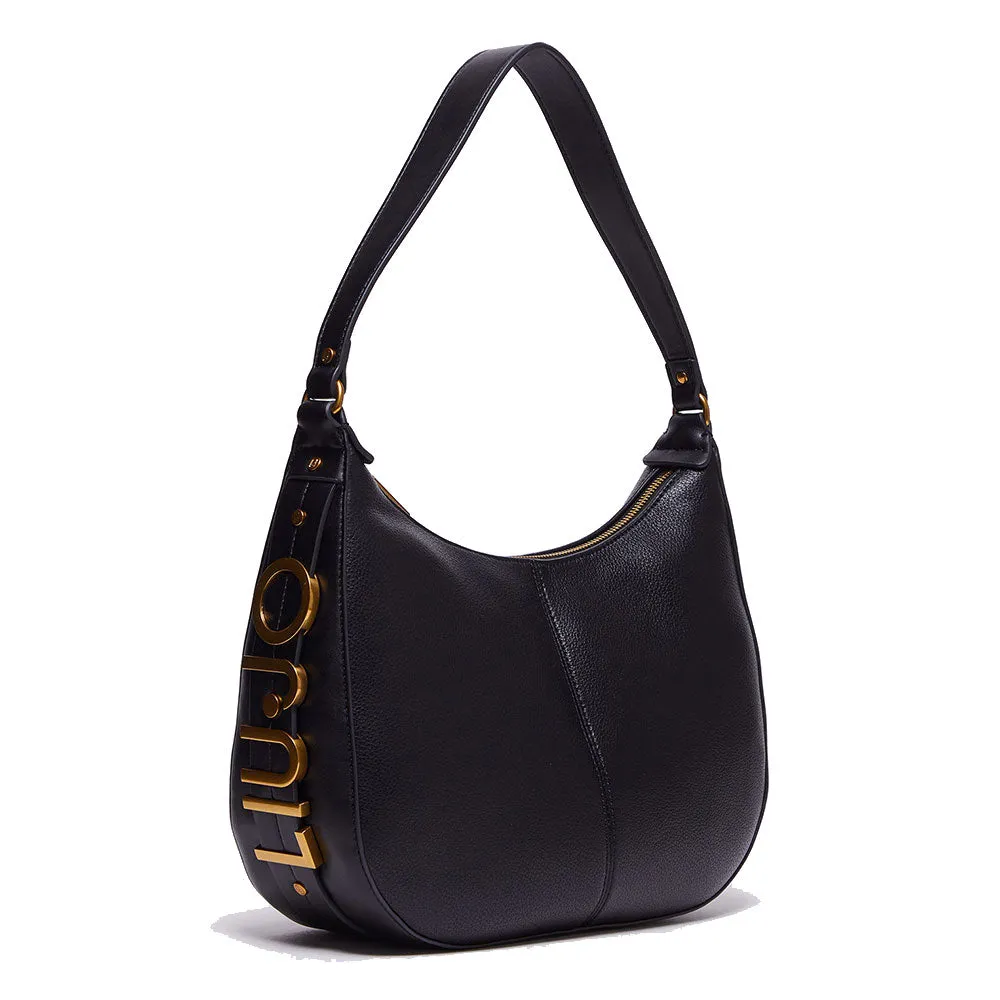 Borsa Donna Hobo LIU JO Better Nera con Maxi Logo in Metallo