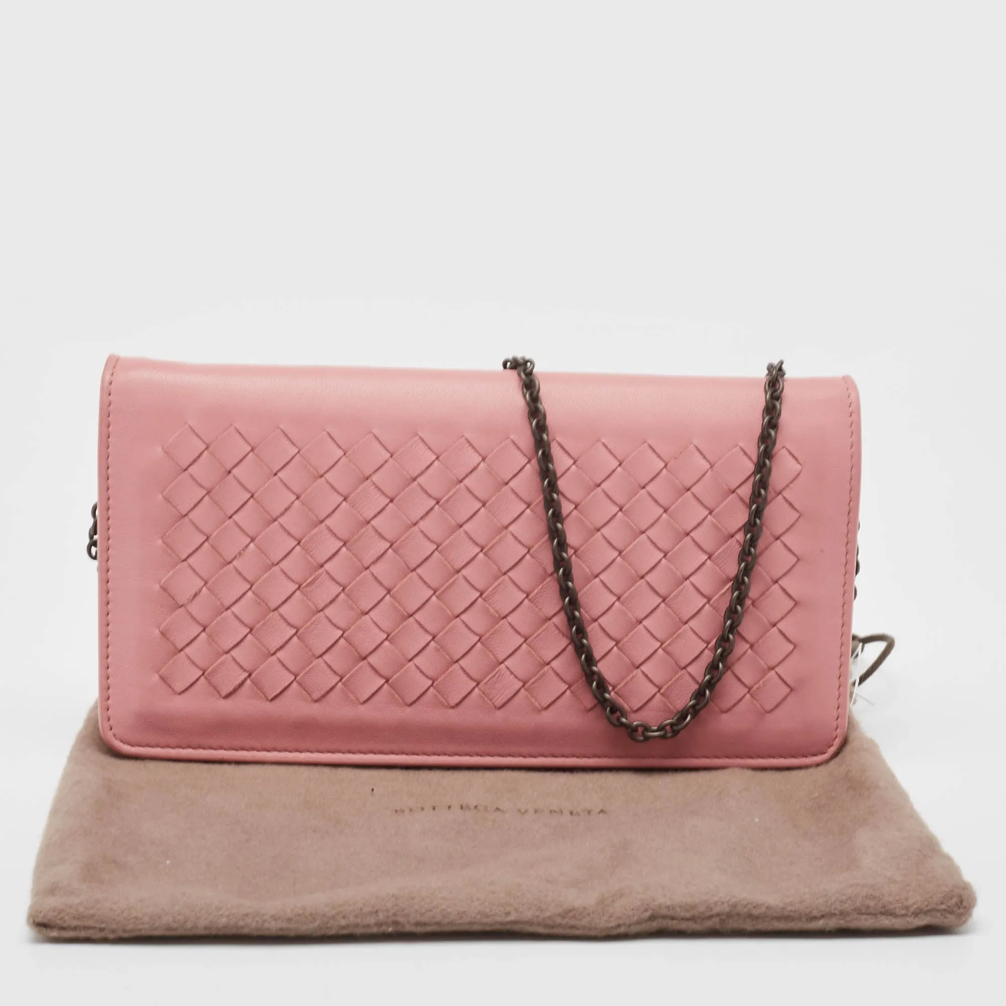 Bottega Veneta Light Intrecciato Leather Flap Chain Clutch