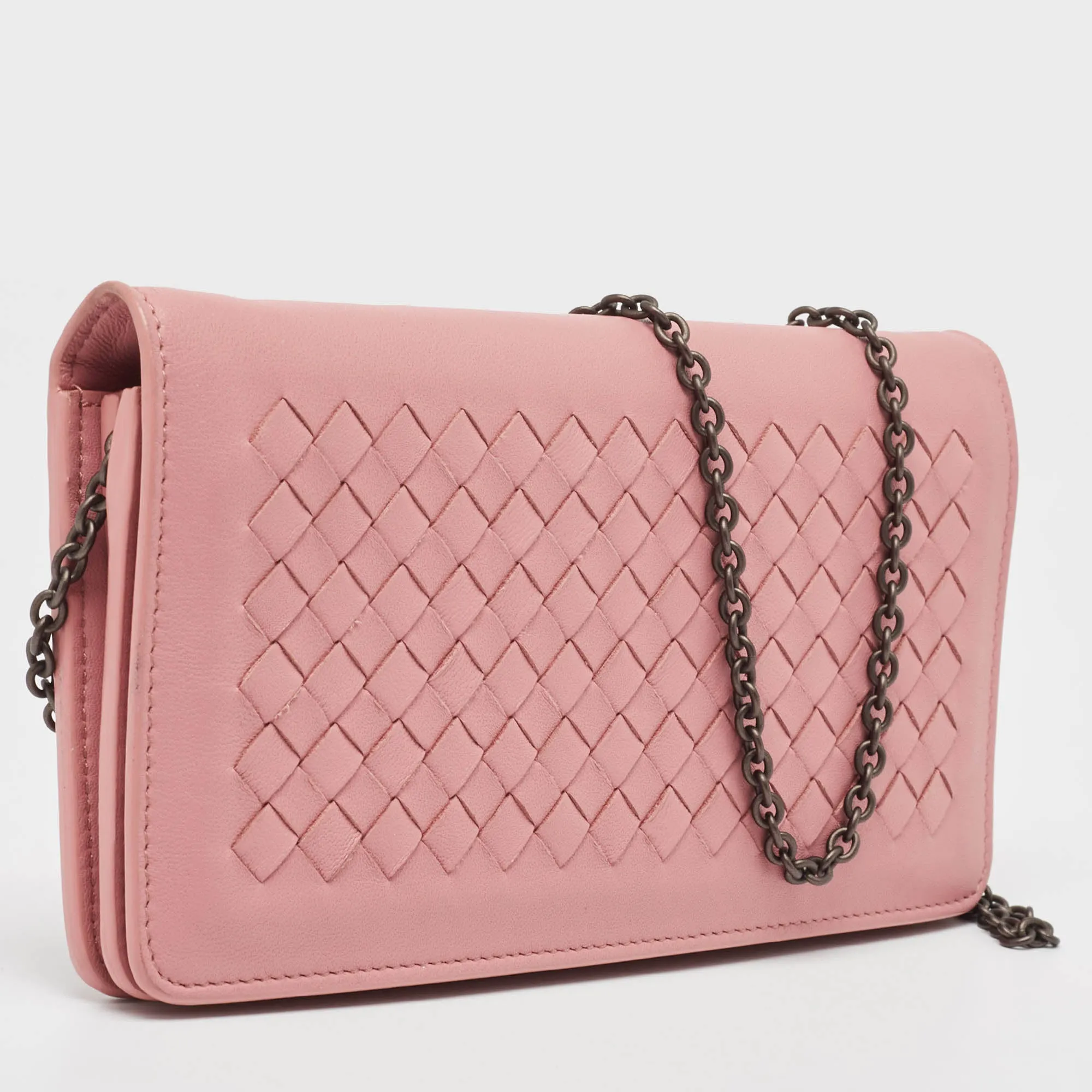 Bottega Veneta Light Intrecciato Leather Flap Chain Clutch