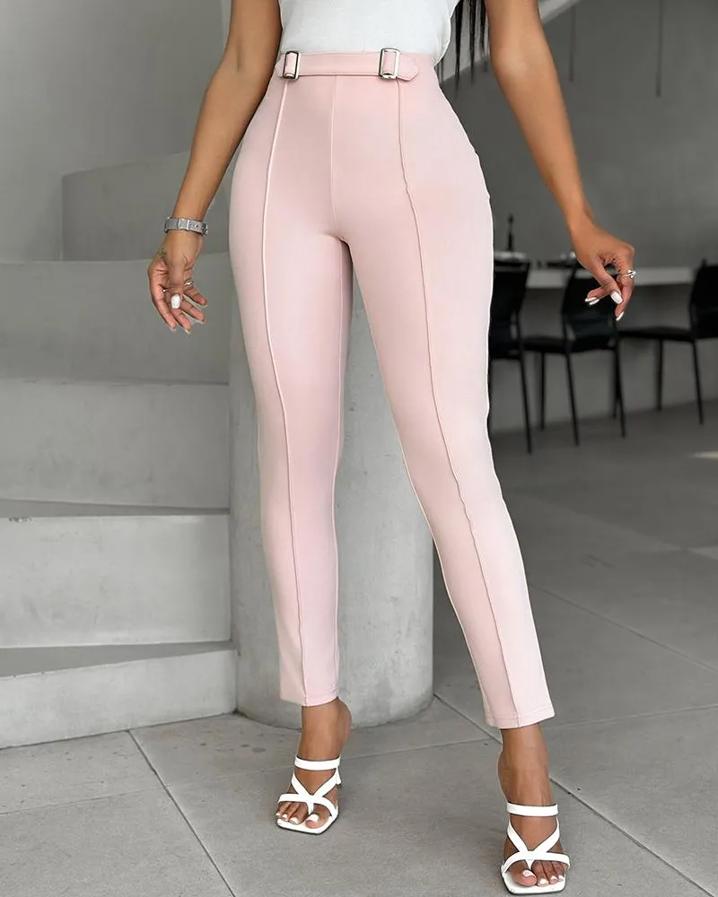 Buckled Piping High Waist Skinny Pants