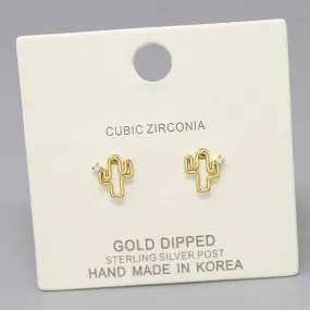 Cactus CZ Stone Gold Dipped Stud Earrings