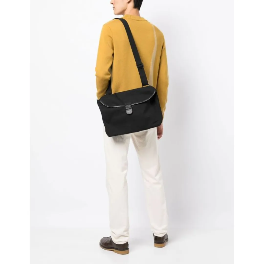 Canvas Plain Messenger Bag - Black