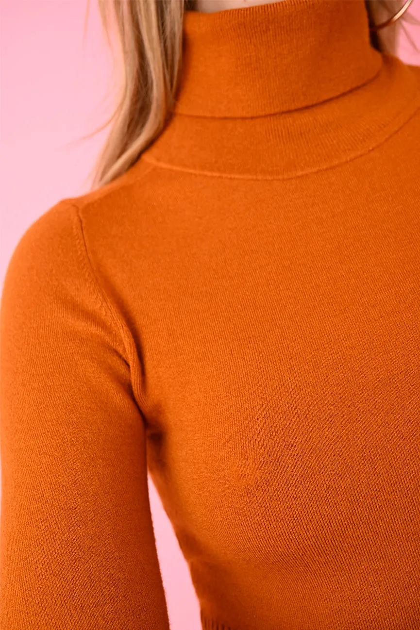 Caramel EcoMerino Long Sleeve Crop Turtleneck