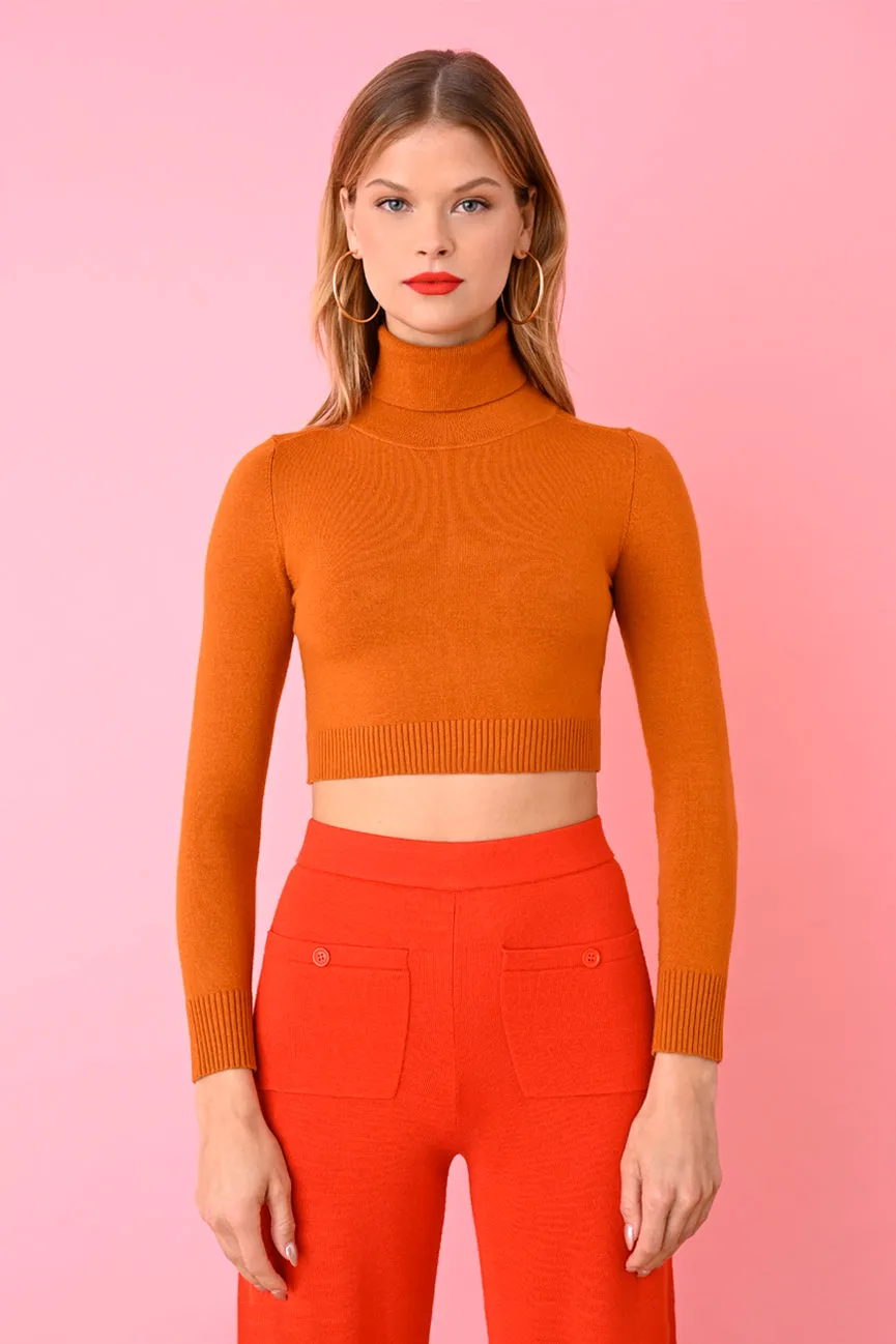 Caramel EcoMerino Long Sleeve Crop Turtleneck