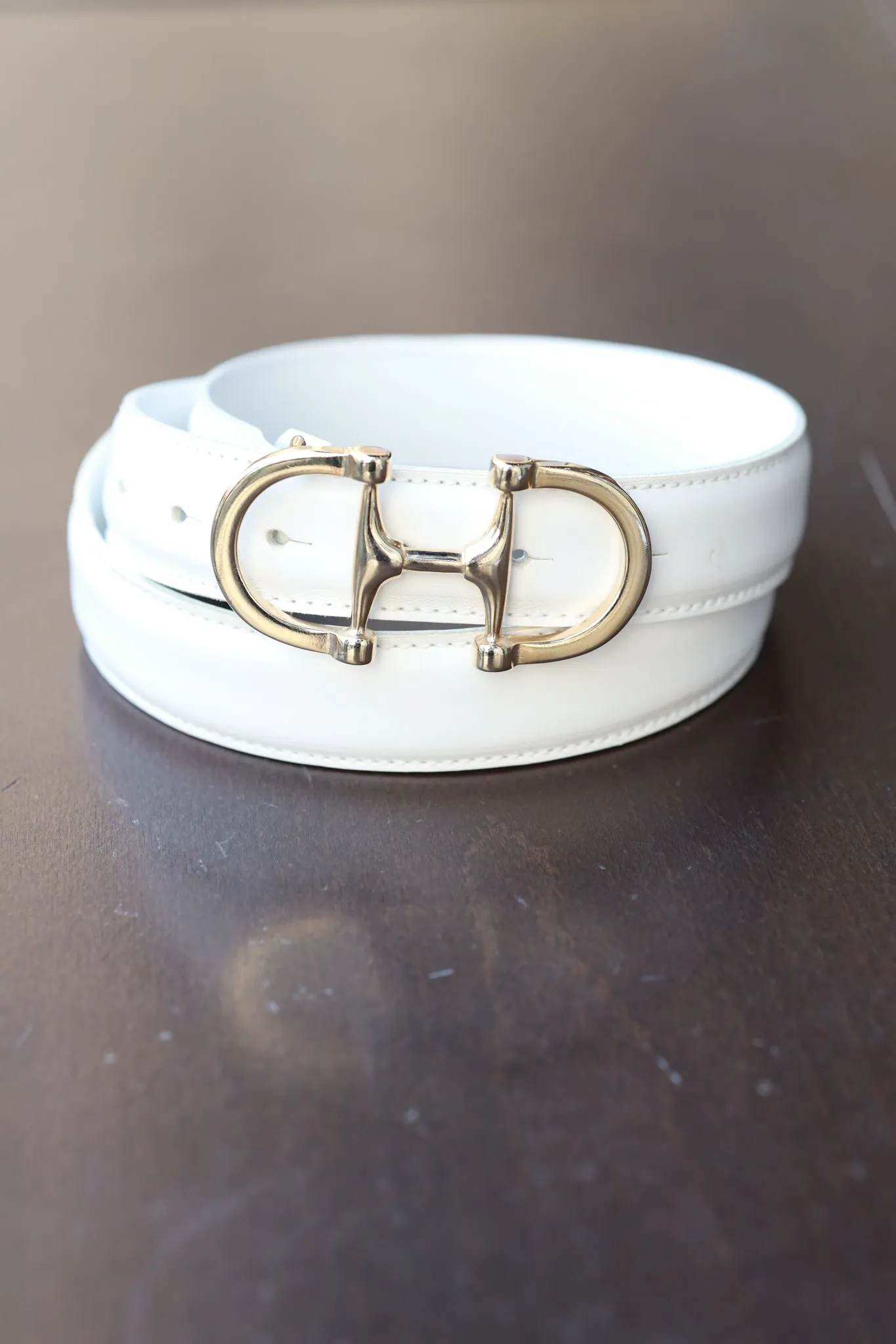 Ceinture Ambre mors de cheval en cuir lisse - Blanc