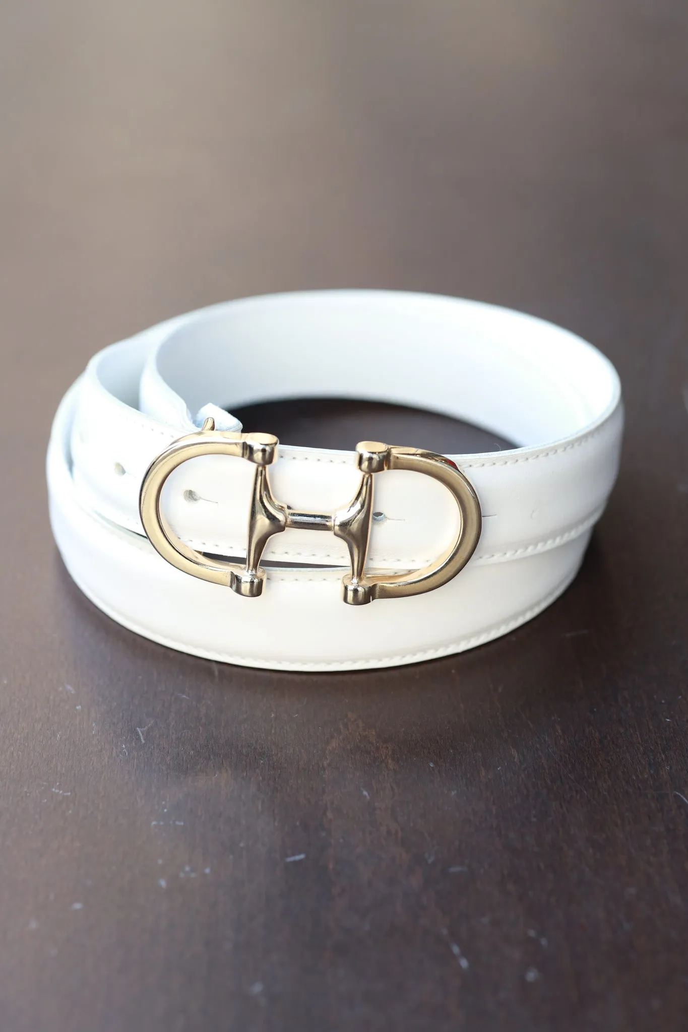 Ceinture Ambre mors de cheval en cuir lisse - Blanc