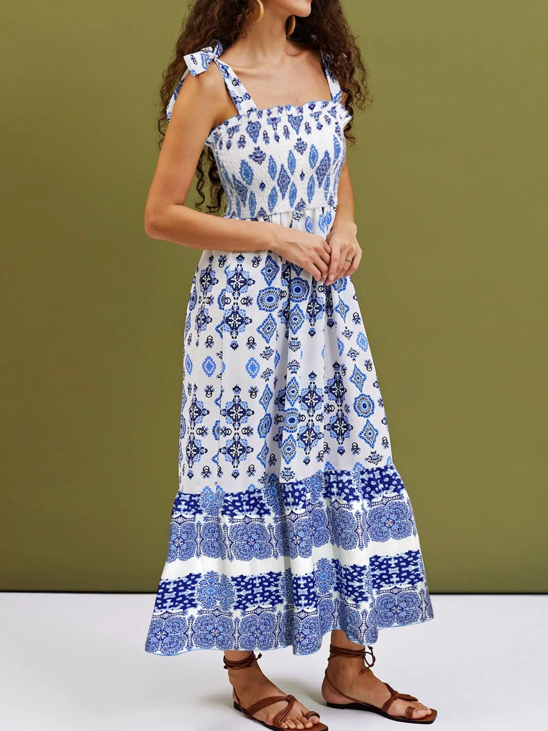 Charming Smocked Printed Square Neck Cami Dress - Perfect Milkmaid Dress Outfit for Women, Elegant and Comfortable Summer Fashion Choice