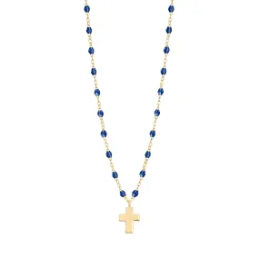 Cross Charm Classic Gigi Lapis necklace, Yellow Gold, 16.5"