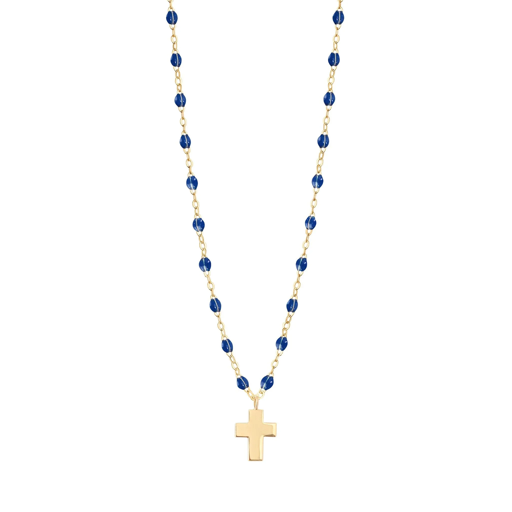 Cross Charm Classic Gigi Lapis necklace, Yellow Gold, 16.5"