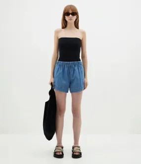 DENIM PULL ON MINI SHORT- LIGHT BLUE